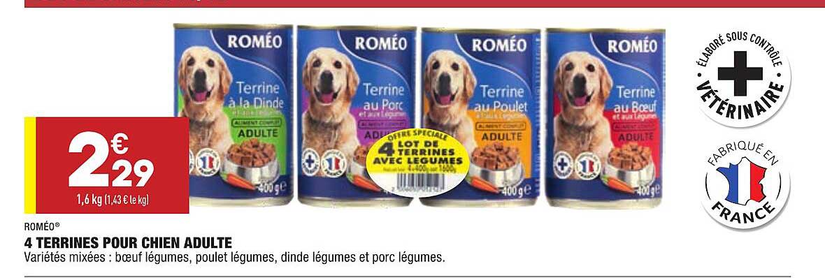 4 terrines pour chien adulte roméo