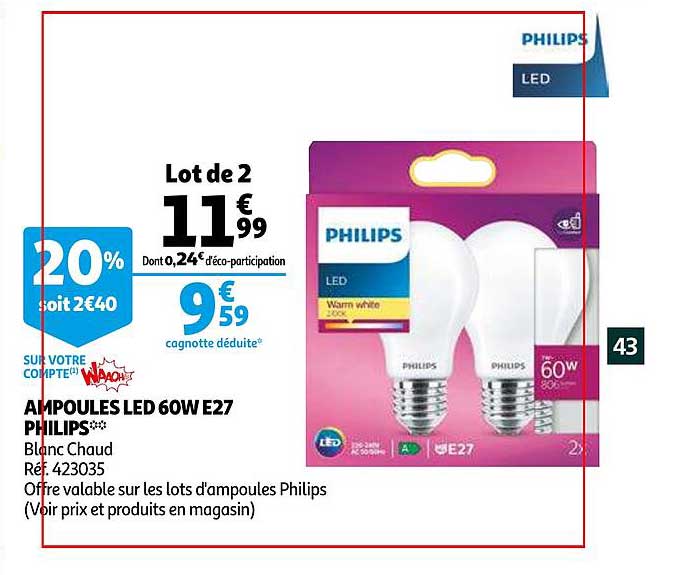 Ampoules Led 60w E27 Philips