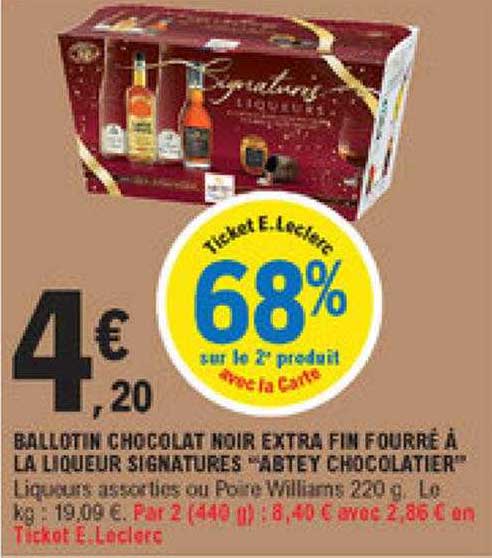 ballotin chocolat noir extra fin fourré à la liqueur signatures "abtey chocolatier"