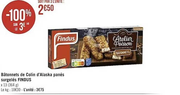 Bâtonnets De Colin D'alaska Panés Surgelés Findus