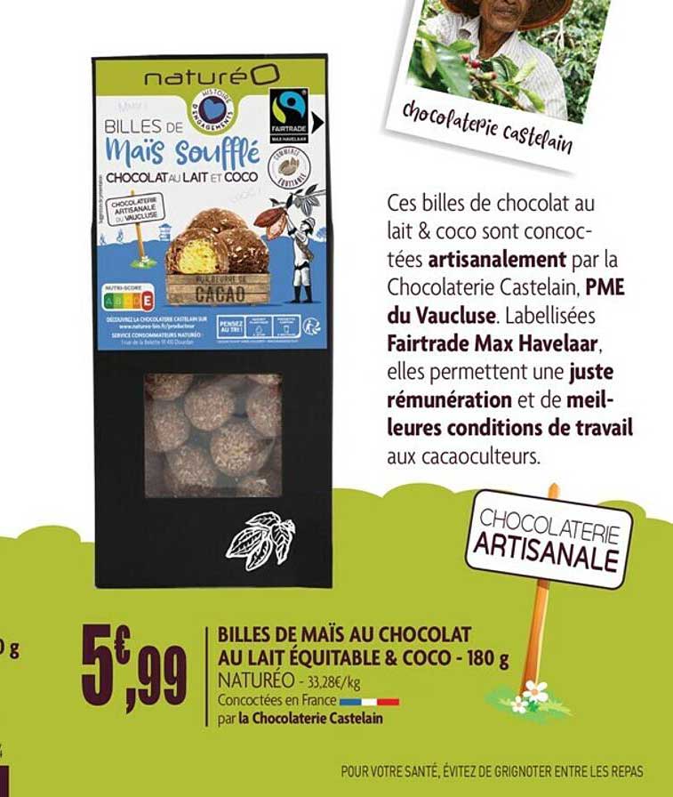Billes De Maïs Au Chocolat Au Lait équitable & Coco - 180 G