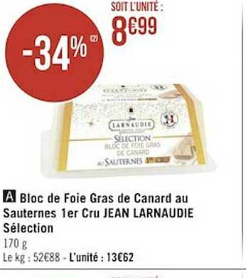 bloc de foie gras de canard au sauternes 1er cru jean larnaudie sélection