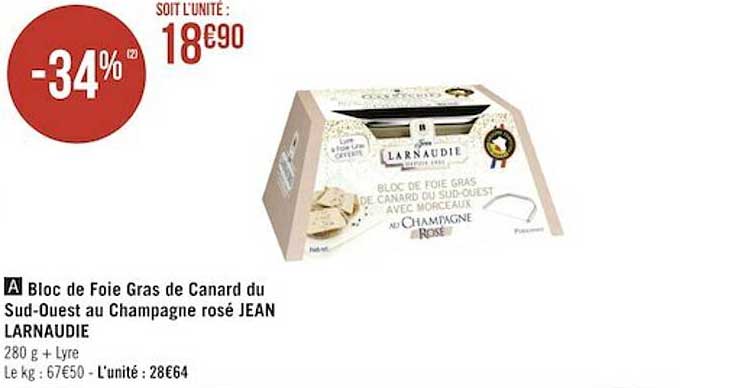 bloc de foie gras de canard du sud-ouest au champagne rosé jean larnaudie