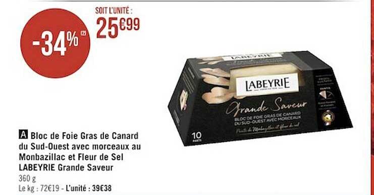 bloc de foie gras de canard du sud-ouest avec morceaux au monbazillac et fleur de sel labeyrie grande saveur