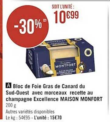 bloc de foie gras de canard du sud-ouest avec morceaux recette au champagne excellence maison montfort