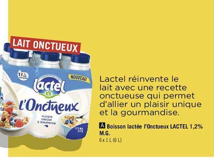 boisson lactée l'onctueux lactel 1,2% m.g.