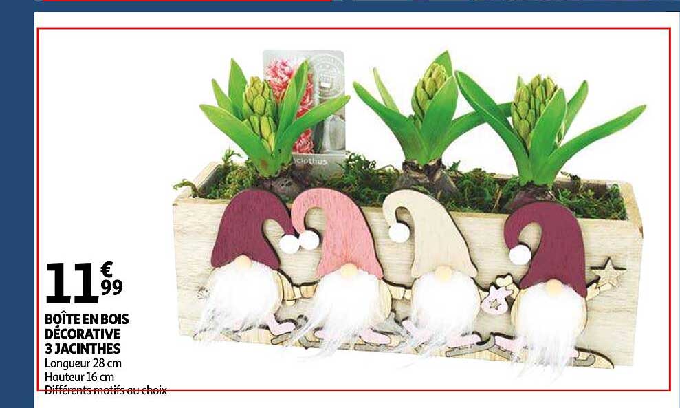 boîte en bois décorative 3 jacinthes