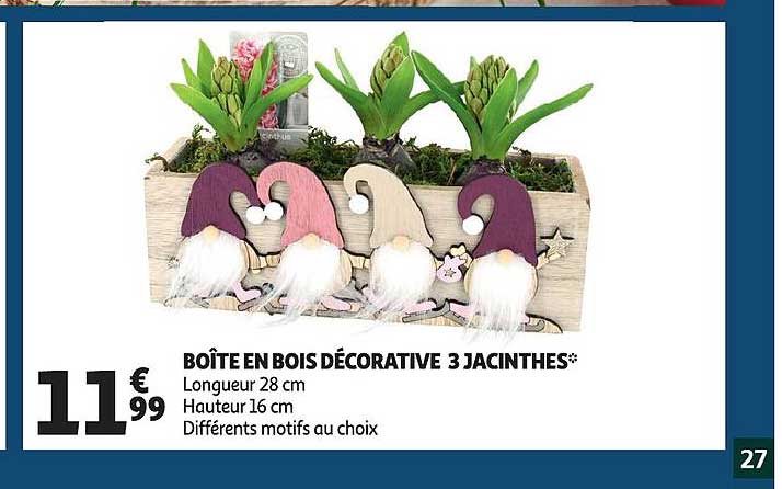boîte en bois décorative 3 jacinthes