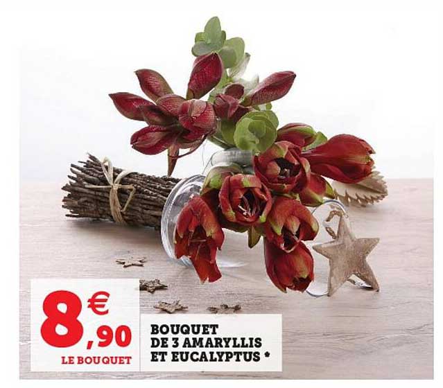 bouquet de 3 amaryllis et eucalyptus