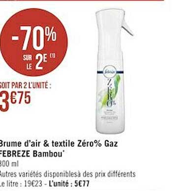 brume d'air & textile zéro% gaz febreze bambou