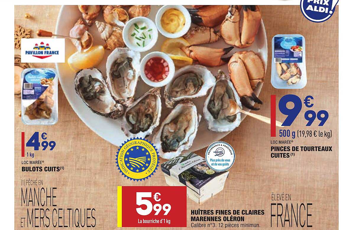 bulots cuits, huîtres fines de claires marennes oléron, pinces de tourteaux cuites