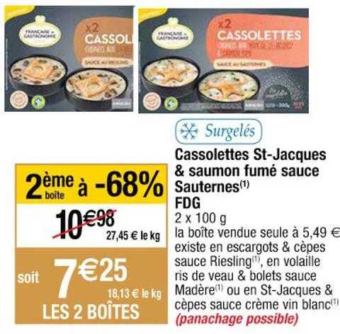 cassoulettes st-jacques & saumon fumé sauce sauternes fdg