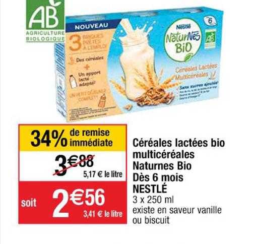 céréales lactées bio multicéréales naturnes bio dès 6 mois nestlé