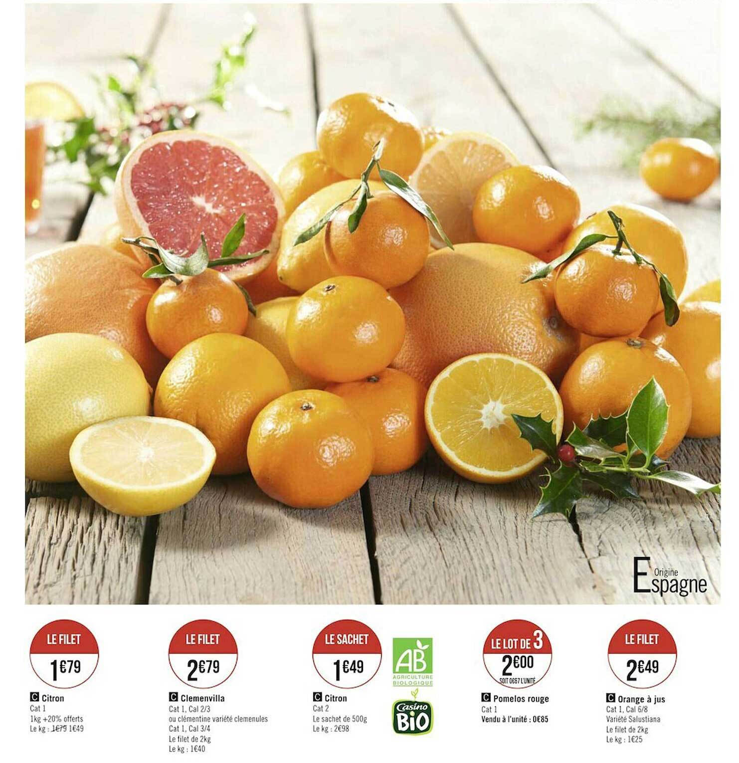 citron, clémenvilla, pomelos rouge, orange à jus