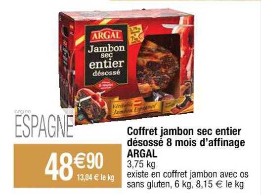 coffret jambon sec entier désossé 8 mois d'affinage argal