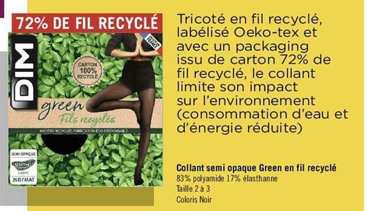 Collant Semi Opaque Green En Fil Recyclé