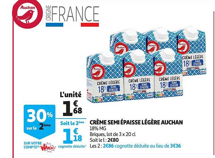 crème semi épaisse légère auchan