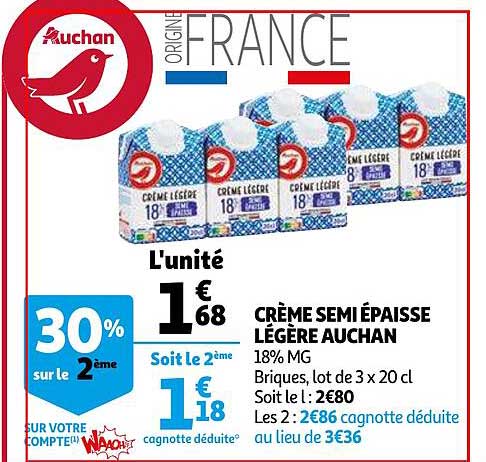 crème semi épaisse légère auchan