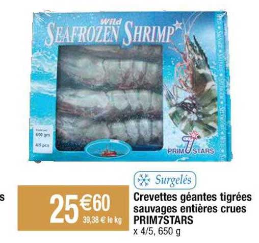 crevettes géantes tigrées sauvages entières crues prim7stars
