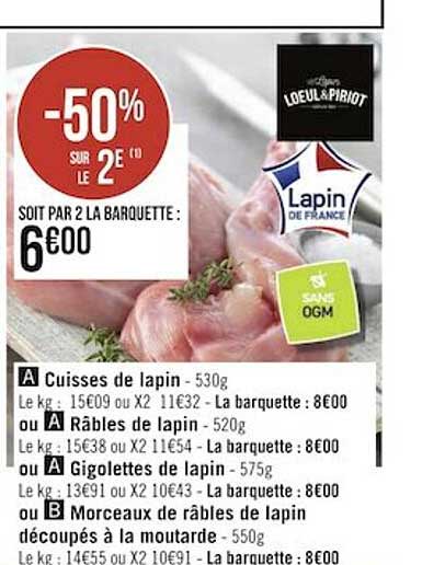 cuisses de lapin ou râbles de lapin ou gigolettes de lapin ou morceaux de râbles de lapin découpés à la moutarde