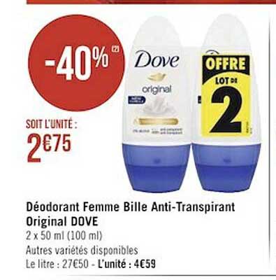 déodorant femme bille anti-transpirant original dove