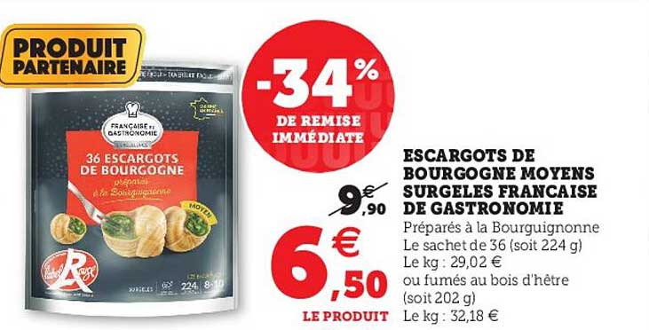 escargots de bourgogne moyens surgelés française de gastronomie
