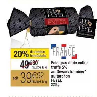 foie gras d'oie entier truffe 5% au gewurztraminer au torchon feyel