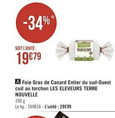 foie gras de canard entier du sud-ouest cuit au torchon les éleveurs terre nouvelle