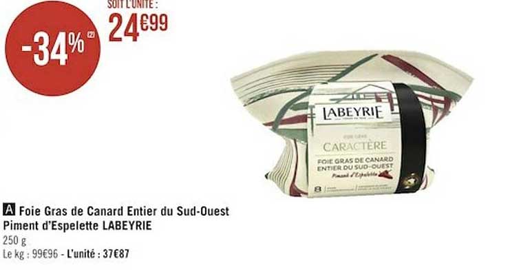 foie gras de canard entier du sud-ouest piment d'espellette labeyrie