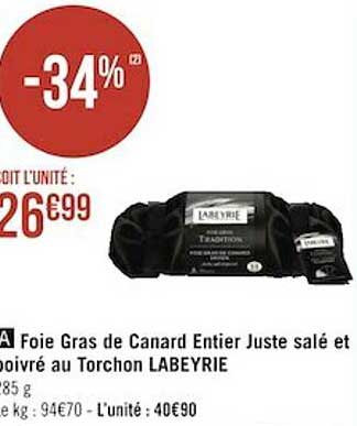 foie gras de canard entier juste salé et poivré au torchon labeyrie