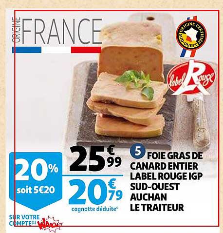 foie gras de canard entier label rouge igp sud-ouest auchan le traiteur