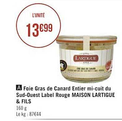 foie gras de canard entier mi-cuit du sud-ouest label rouge maison lartigue & fils