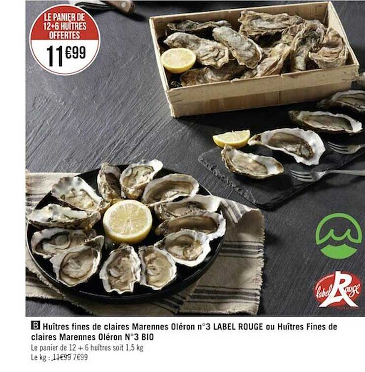 huîtres fines de claires marennes oléron n°3 label rouge ou huîtres fines de claires marennes oléron n°3 bio