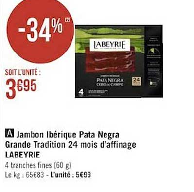 jambon ibérique pata negra grande tradition 24 mois d'affinage labeyrie