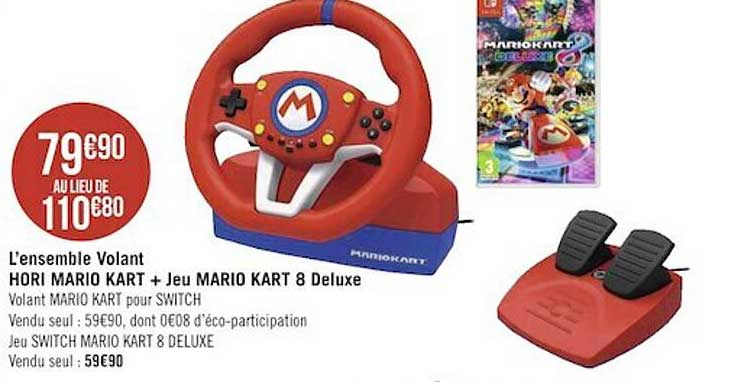 l'ensemble volant hori mario kart + jeu mario kart 8 deluxe