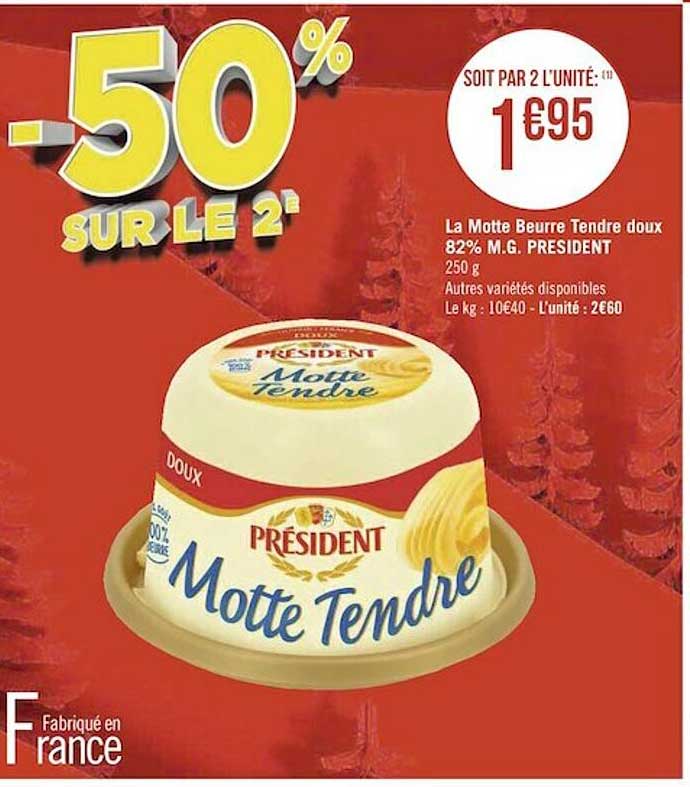 la motte beurre tendre doux 82% m.g. président