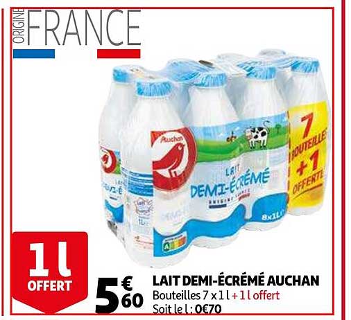lait demi-écrémé auchan