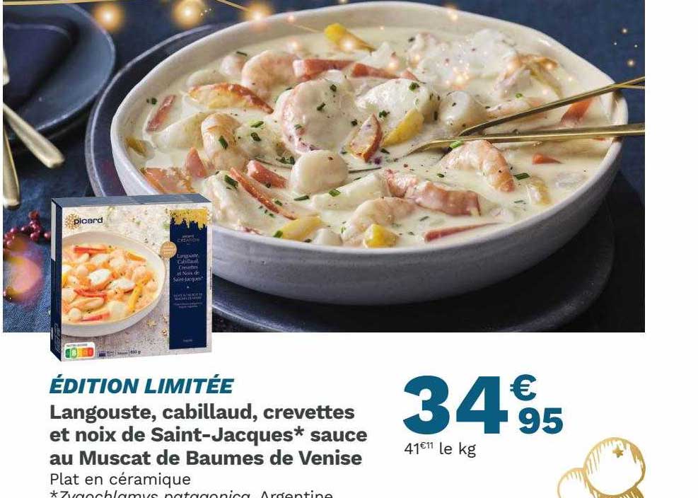 langouste, cabillaud, crevettes et noix de saint-jacques sauce au muscat de baumes de venise
