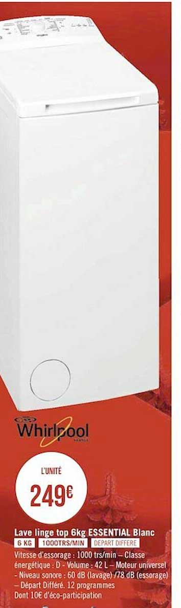 Lave Linge Top 6kg Essential Blanc Whirlpool