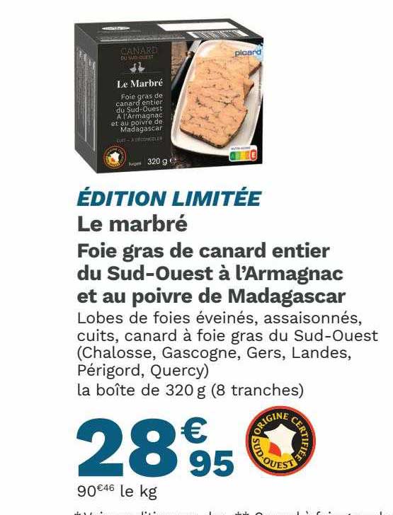 le marbré foie gras de canard entier du sud-ouest ào l'armagnac et au poivre de madagascar