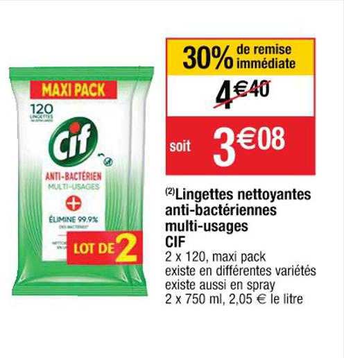 lingettes nettoyantes anti-bactériennes multi-usages cif