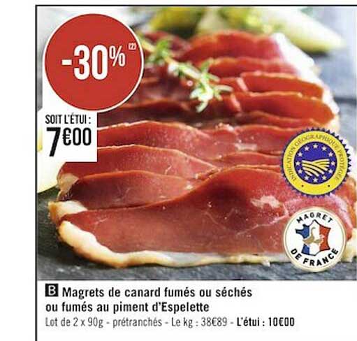 magrets de canard fumés ou séchés ou fumés au piment d'espelette