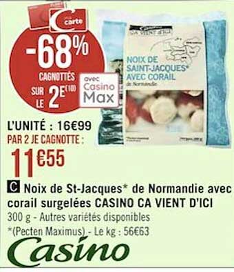 noix de st-jacques de normandie avec corail surgelées casino ça vient d'ici