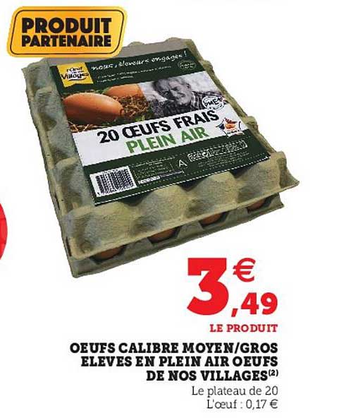 oeufs calibre moyen - gros élevés en plein air oeufs de nos villages