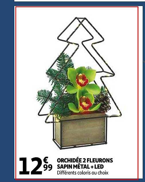 orchidée 2 fleurons sapin métal + led