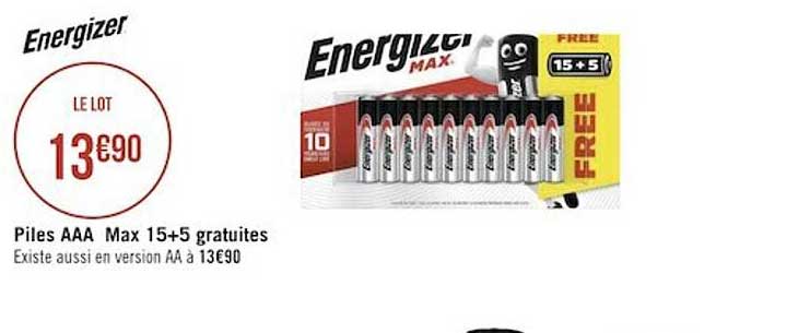 piles aaa max 15+5 gratuites energizer