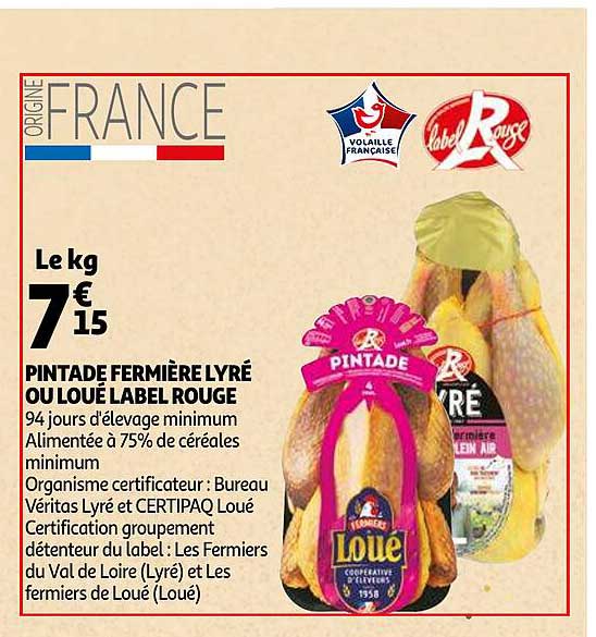 pintade fermière lyré ou loué label rouge