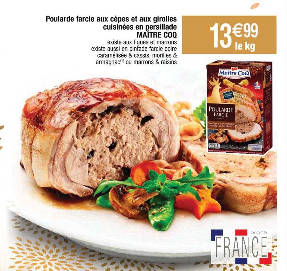 poularde farcie aux cèpes et aux girolles cuisinées en persillade maître coq