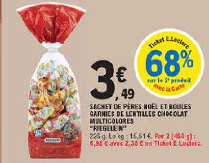 Sachet De Pères Noël Et Boules Garnies De Lentilles Chocolat Multicolores "riegelein"