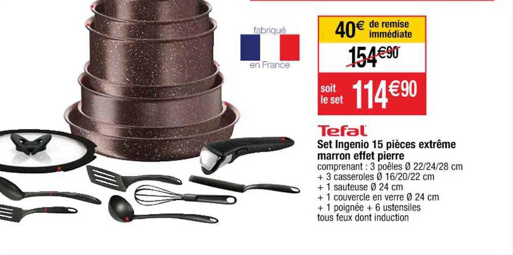 Set Ingenio 15 Pièces Extrême Marron Effet Pierre Tefal